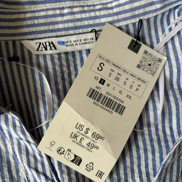 Zara Midi Dress Stripe Size Small New Blue White - Picture 9 of 10